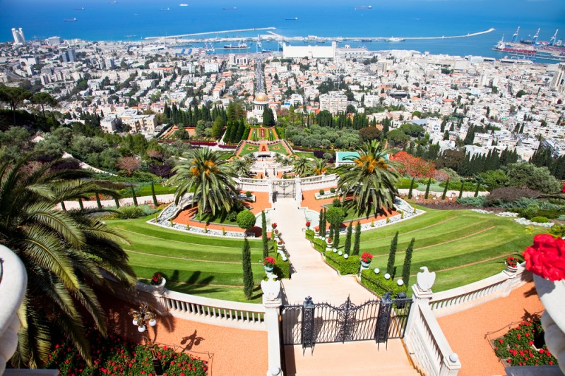 Haifa from beautiful Bahai Gardens Israel