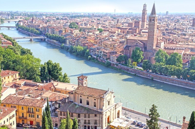 The old city of Verona from the castle Veneto Italy